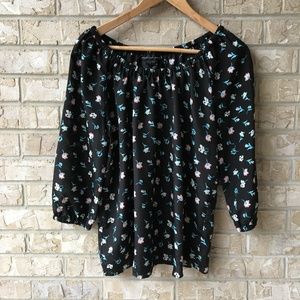 Elena Solano Black Floral Blouse Top Size Small